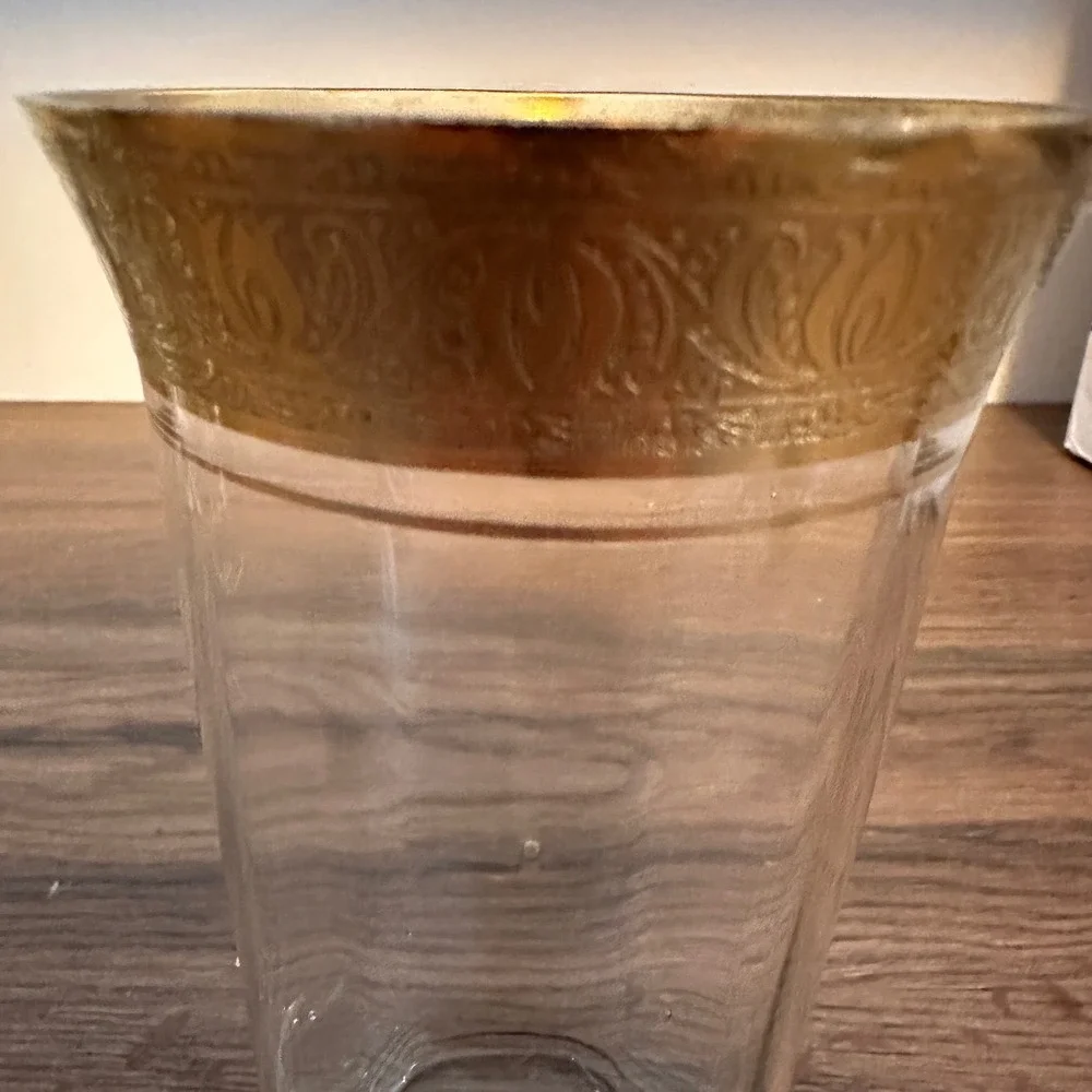 Tiffin 22k Gold Encrusted Highball Glasses Set of 9 Vintage Hollywood Regency